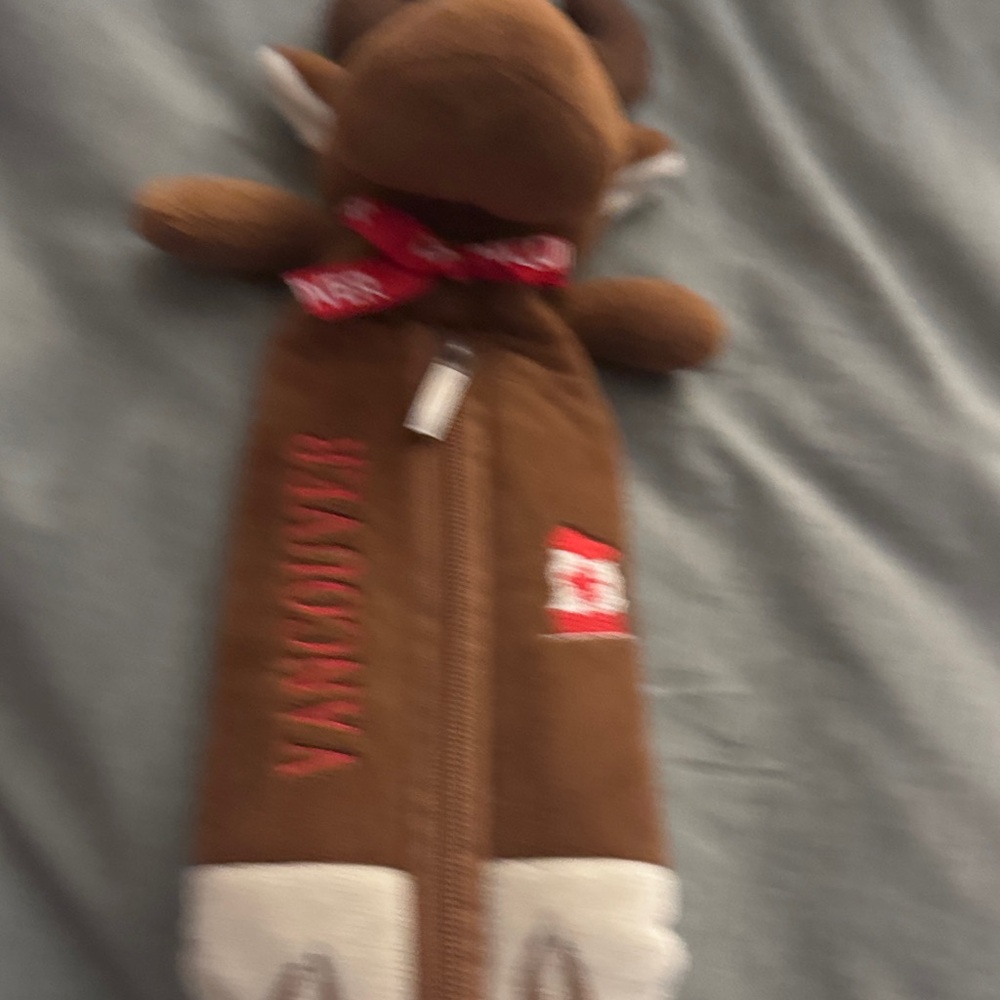 Brown Plush Reindeer Zipper Pouch with Red Bow - Kids Stuffed Accessory